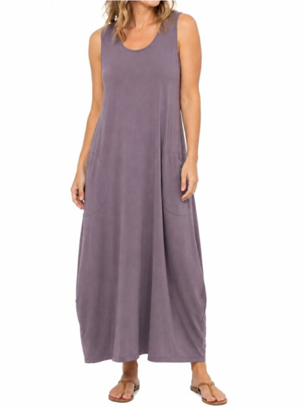 BRYN WALKER Supima Cotton Maxi Dress Mauve Purple Small Sleeveless Lagenlook